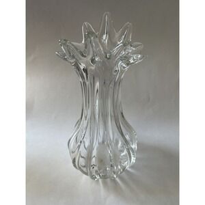 Czech clear art glass vase with 10 fingers 11" Tall Excellent‎ Condition.